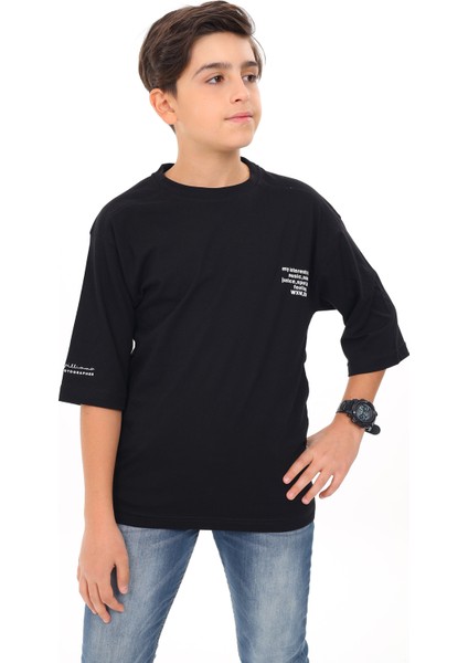 Angelos Girls Erkek Çocuk Yazı Baskılı Basic T-Shirt 9-14 Yaş LX7073