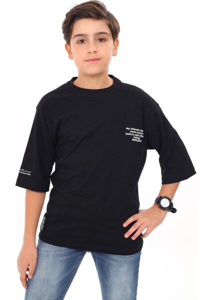 Angelos Girls Erkek Çocuk Yazı Baskılı Basic T-Shirt 9-14 Yaş LX7073