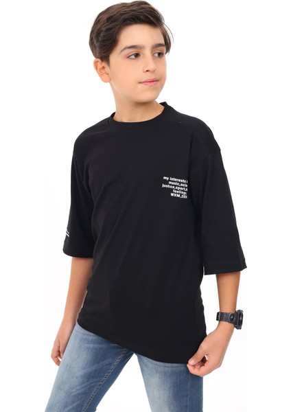 Angelos Girls Erkek Çocuk Yazı Baskılı Basic T-Shirt 9-14 Yaş LX7073