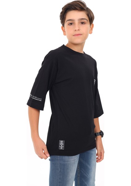 Angelos Girls Erkek Çocuk Yazı Baskılı Basic T-Shirt 9-14 Yaş LX7073