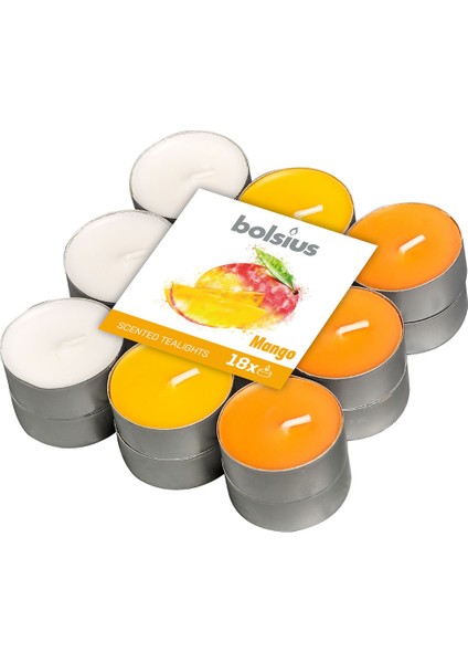 Kokulu Tealight Mum, Mango Kokulu, Karışık Renkli, 18'li Paket, 4 Saatlik Uzun Yan ma Süresi - Ev Mumu - İç Dekorasyon - Doğal Özler - Doğal Vegan Balmumu İçerir - Palmiye Yağı İçermez