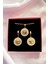 Gold Versace Medusa Model Set Çelik Zirkon Taşlı Madalyon Kolye Küpe Set 1