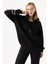 Kadın Siyah Dik Yaka Fermuarlı Oversize Sweatshirt 6