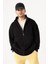 Erkek Siyah Dik Yaka Fermuarlı Oversize Sweatshirt 1