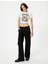 Kısa Kollu T-Shirt Crop Kelebek Baskılı Bisiklet Yaka Pamuklu Slim Fit 1
