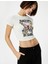 Kısa Kollu T-Shirt Crop Kelebek Baskılı Bisiklet Yaka Pamuklu Slim Fit 2