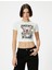 Kısa Kollu T-Shirt Crop Kelebek Baskılı Bisiklet Yaka Pamuklu Slim Fit 3