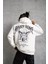 Erkek Kordon Ipli Baskılı Kapüşonlu Sweatshirt - Beyaz 2