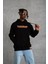 Erkek Armalı Baskılı Kapüşonlu Sweatshirt - Siyah 2