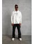 Erkek Sırt Baskılı Oversize Üç Iplik Kapüşonlu Sweatshirt - Beyaz 3