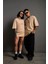 Erkek Sırt Baskılı Oversize T-Shirt - Bej 1
