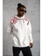 Erkek Ön ve Arka Baskılı Kapüşonlu 3 Iplik Sweatshirt - Beyaz 1