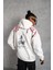 Erkek Ön ve Arka Baskılı Kapüşonlu 3 Iplik Sweatshirt - Beyaz 2
