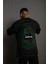 Erkek Bisiklet Yakalı Sırt Baskılı Oversize T-Shirt - Siyah 1