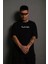 Erkek Bisiklet Yakalı Sırt Baskılı Oversize T-Shirt - Siyah 2