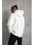 Erkek Düz Kapüşonlu Sweat - Beyaz 5