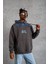 Erkek Yıldırım Baskılı Kapşonlu Sweatshirt - Gri 3