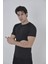 Erkek Omuz Fileli Slim Fit T-Shirt - Siyah 1