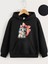 Çocuk Unisex Kapüşonlu Tatlı Kedi Baskılı Sweatshirt - Siyah 1