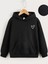 Çocuk Unisex Kapüşonlu Çizgi Kalp Baskılı Sweatshirt - Siyah 1