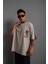 Erkek Sırt Baskılı Kalite Oversize T-Shirt - Gri 1
