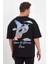 Erkek Melek Baskılı Oversize T-Shirt - Siyah 2