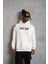 Erkek Kanguru Cep Baskılı Kapüşonlu Sweatshirt - Beyaz 1