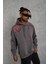 Erkek Ön ve Arka Baskılı Kapüşonlu 3 Iplik Sweatshirt - Füme 1
