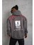 Erkek Ön ve Arka Baskılı Kapüşonlu 3 Iplik Sweatshirt - Füme 2