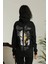 Kadın Sırt Baskılı Oversize Üç Iplik Kapüşonlu Sweatshirt - Siyah 2