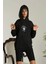 Kadın Sırt Baskılı Oversize Üç Iplik Kapüşonlu Sweatshirt - Siyah 3
