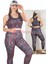 Siyah Lady 1508 Desenli Kadın Büyük Beden Tayt Büstiyer Spor Takım 3