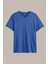 Erkek Mavi Basıc Slim Fit Pamuklu Kısa Kollu V Yaka T-Shirt 1