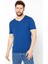 Erkek Mavi Basıc Slim Fit Pamuklu Kısa Kollu V Yaka T-Shirt 2