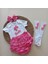 Kız Bebek Pembe Fuşya Barbie Fırfırşort Etek Bandana Çorap Takım 1