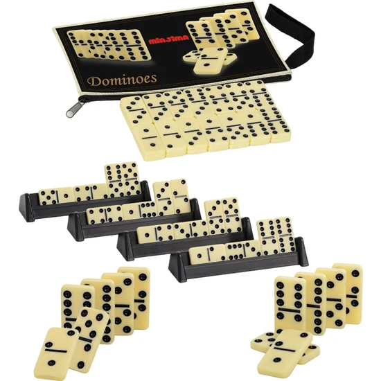 Miajima Domino Taşı Kemik Seremik Çantalı Büyük Boy Domino Taşı Seti -4 Oyun Istakası Hediyeli