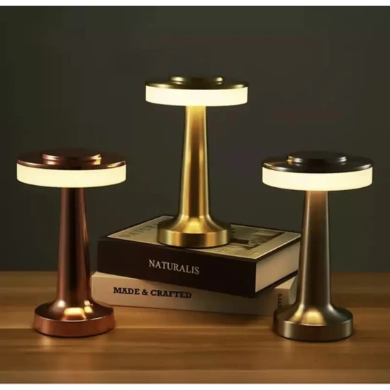 Modern LED Masa Lambası Dokunmatik Abajur 6 Mod Kademeli Şarjlı Bakır