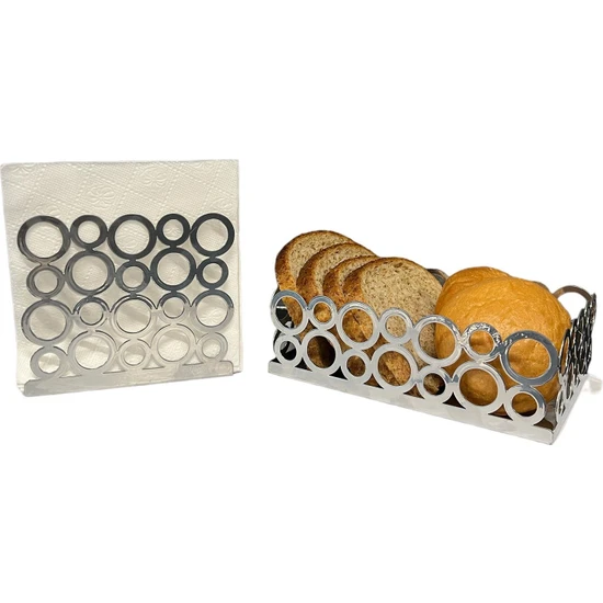 Decorelax Gümüş Renk 2'li Set Ekmek Sepeti ve Peçetelik
