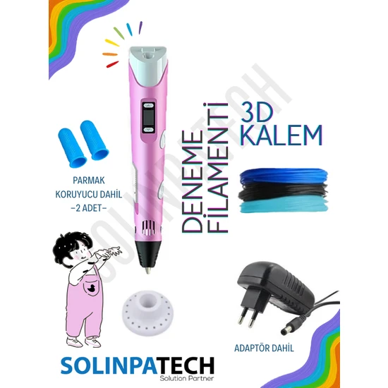 Solinpatech 3D Pen Üç Boyutlu Yazıcı Kalem Printer (3 Adet 3metre Filament -9metre- ve Adaptör Dahil)