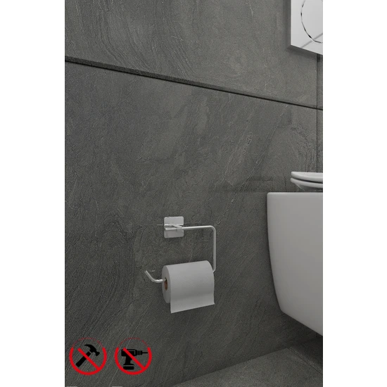 Alper Banyo Yapışkanlı Paslanmaz Krom Kare Açık Tuvalet Kağıtlığı Wc Kağıtlık Tuvalet Kağıdı Askısı