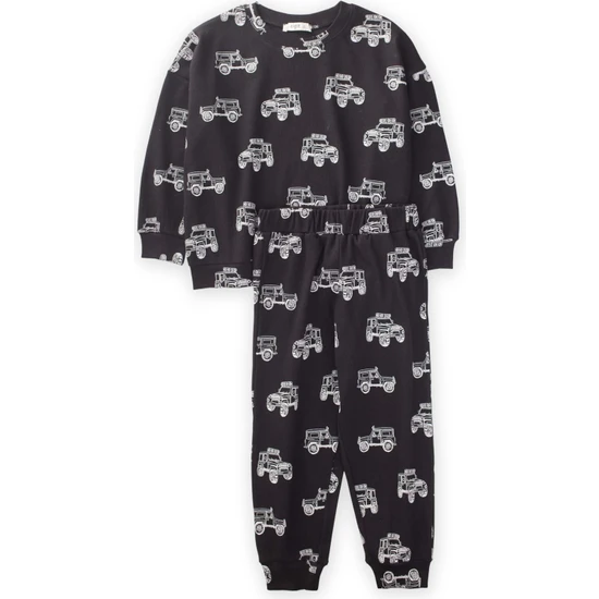 Cigit Jeep Desenli Pijama Takım 3-8 Yaş Siyah