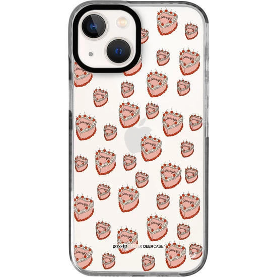 Deercase Apple iPhone 13 Gossip Pasta Cherry Tasarımlı Siyah Kenarlıklı Şeffaf Telefon Kılıfı