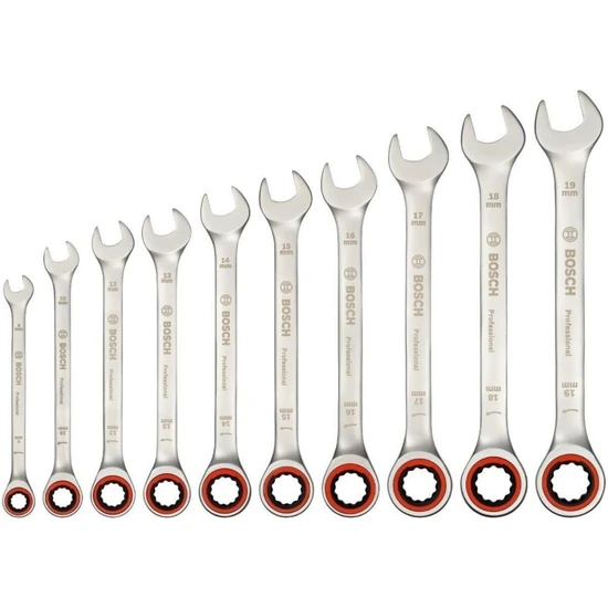 Bosch Professional Cırcır Anahtar Seti 10 Parça (8,10,12,13,14,15,16,17,18,19) 1600A02AU0