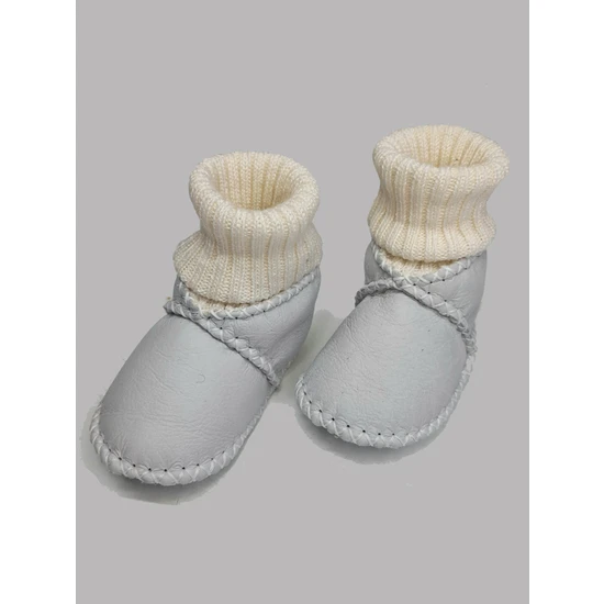 Nazlı Giyim Bebek Unisex Organik Kuzu Derisi Çoraplı Ilk Adım Ayakkabısı Panduf Patik - NG3086