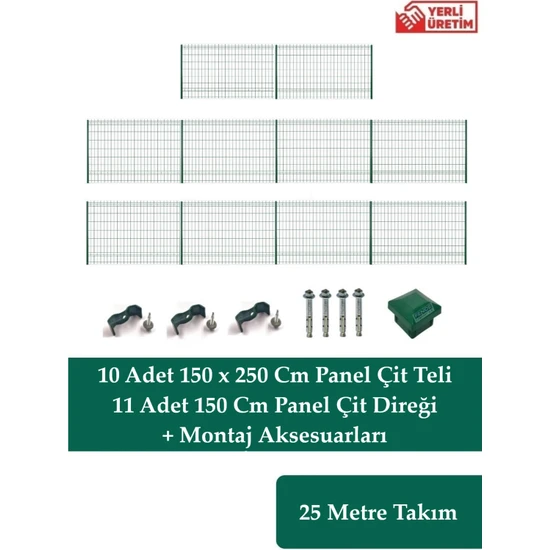 Fence Company 150 cm x 25 Metre Panel Çit Takım | Yeşil (Aksesuarlar Dahil)