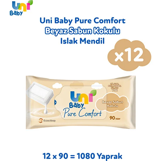 Uni Baby Pure Comfort Beyaz Sabun Kokulu Islak Mendil 12'li 1080 Yaprak
