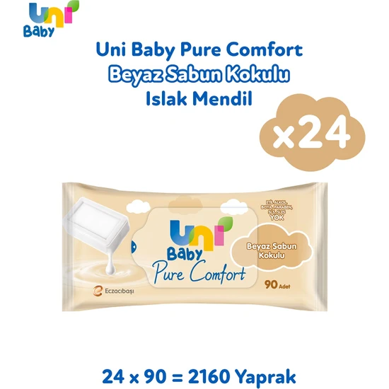 Uni Baby Pure Comfort Beyaz Sabun Kokulu Islak Mendil 24'lü 2160 Yaprak