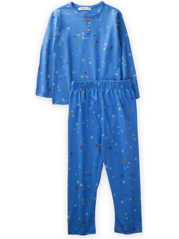 Cigit Yıldız Desenli Pijama Takım 3-8 Yaş Mavi
