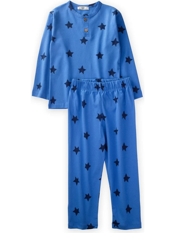 Cigit Yıldız Desenli Pijama Takım 3-8 Yaş Lacivert Yıldız