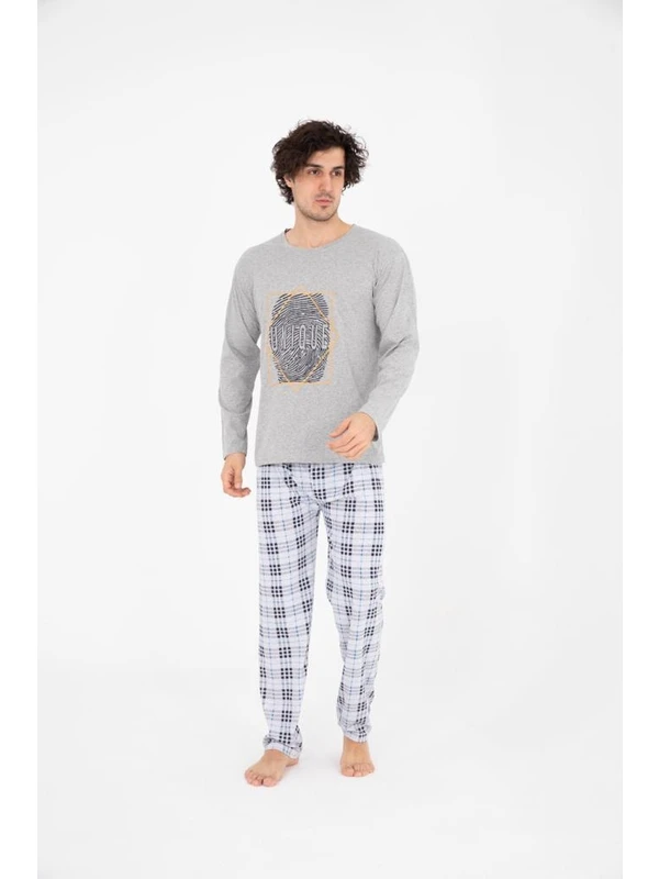 Pupool Erkek Ekose Mevsimlik Pijama Takımı Uzun Kollu Pijama Takımı